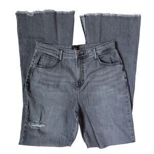 Lee Gray Distressed Flare Jeans High Rise Raw Hem Side Slit Denim Womens 12M